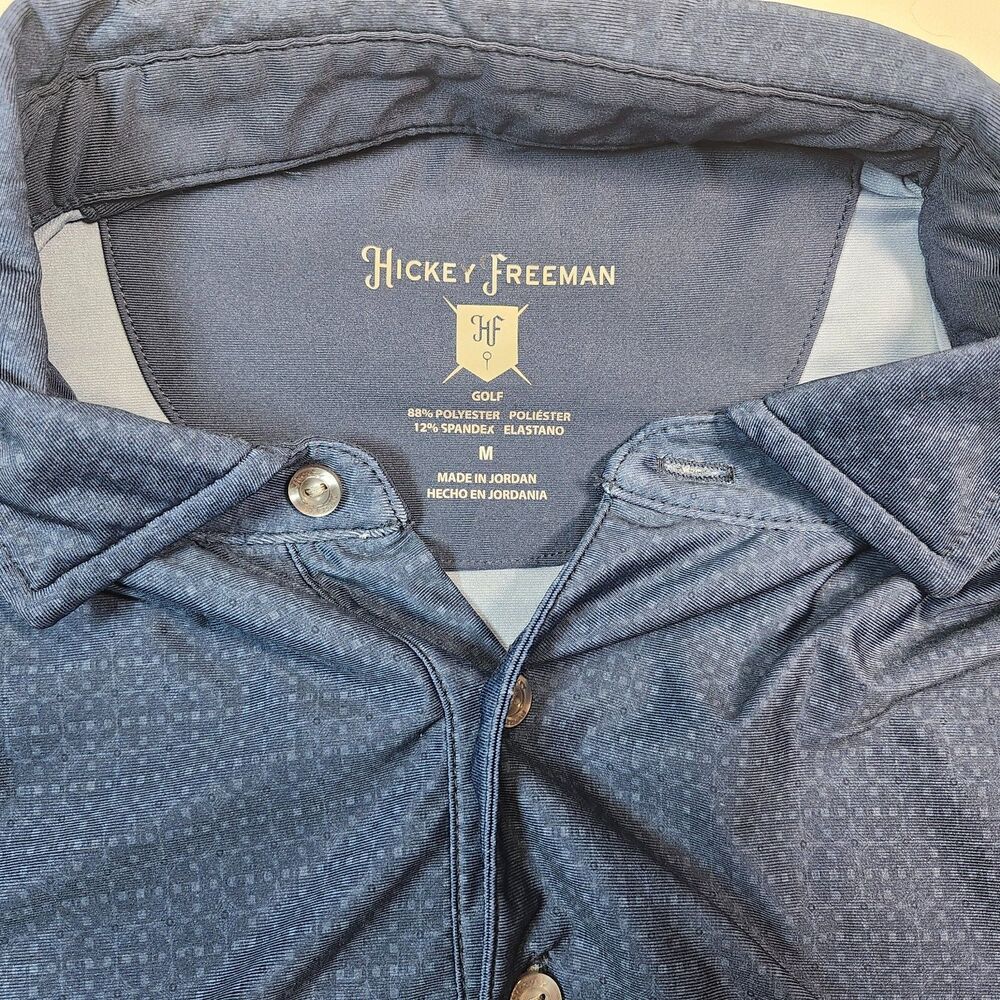 Hickey Freeman Golf Polo Shirt Medium Blue Print Performance Luxury Resort